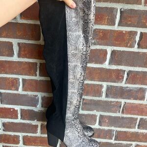 Snakeskin and Black Women's Knee-High Boots